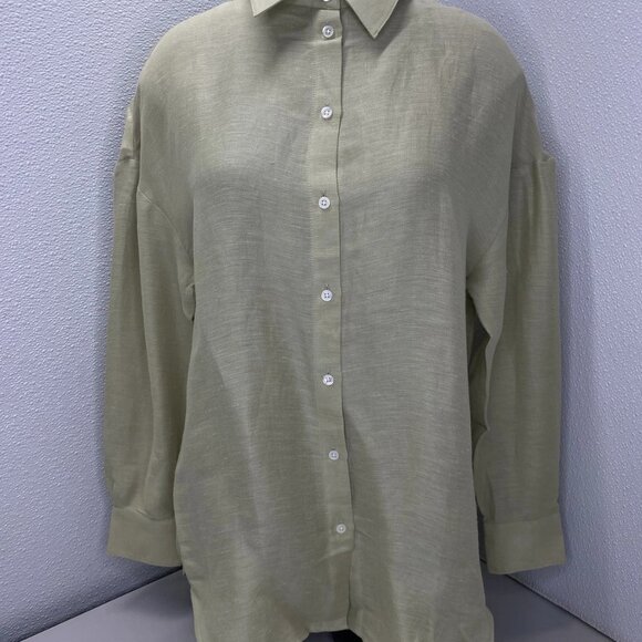 Reiss Ellis Oversized Button-Down Shirt • Size 0 • Khaki Green • Long Sleeve - Picture 1 of 12